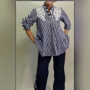 V Cristina gingham blue & white altered